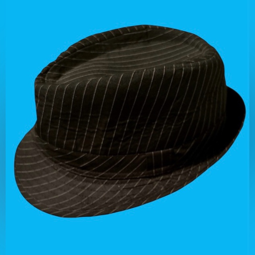 😎BLACK PINSTRIPE FEDORA HAT!! UNISEX!! Perfect accent! *GREAT costume accessory*